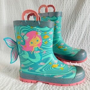 Western Chief Mermaid Splash Kids Rain Boots Aqua Pink Size 4Youth Girls Shoes